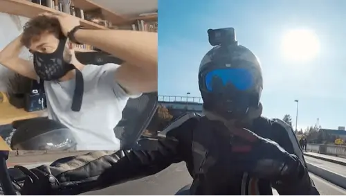 youtuber qui fait un test moto du masque R-PUR ghost
